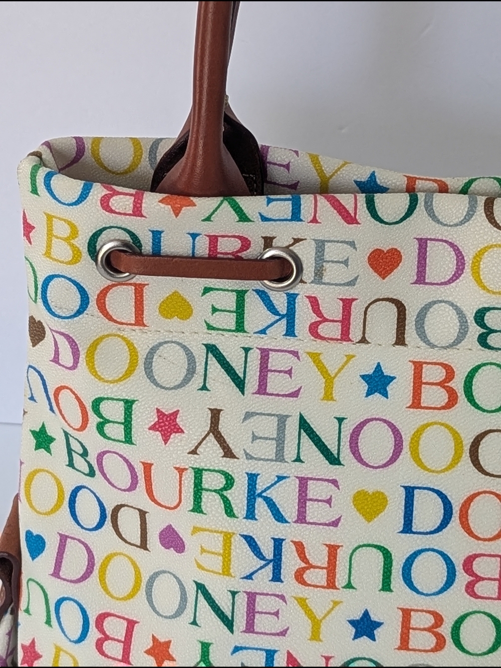 Dooney & Bourke Y2K Multicolor Logo Canvas Tote Bag White Leather Rainbow - Picture 7 of 16